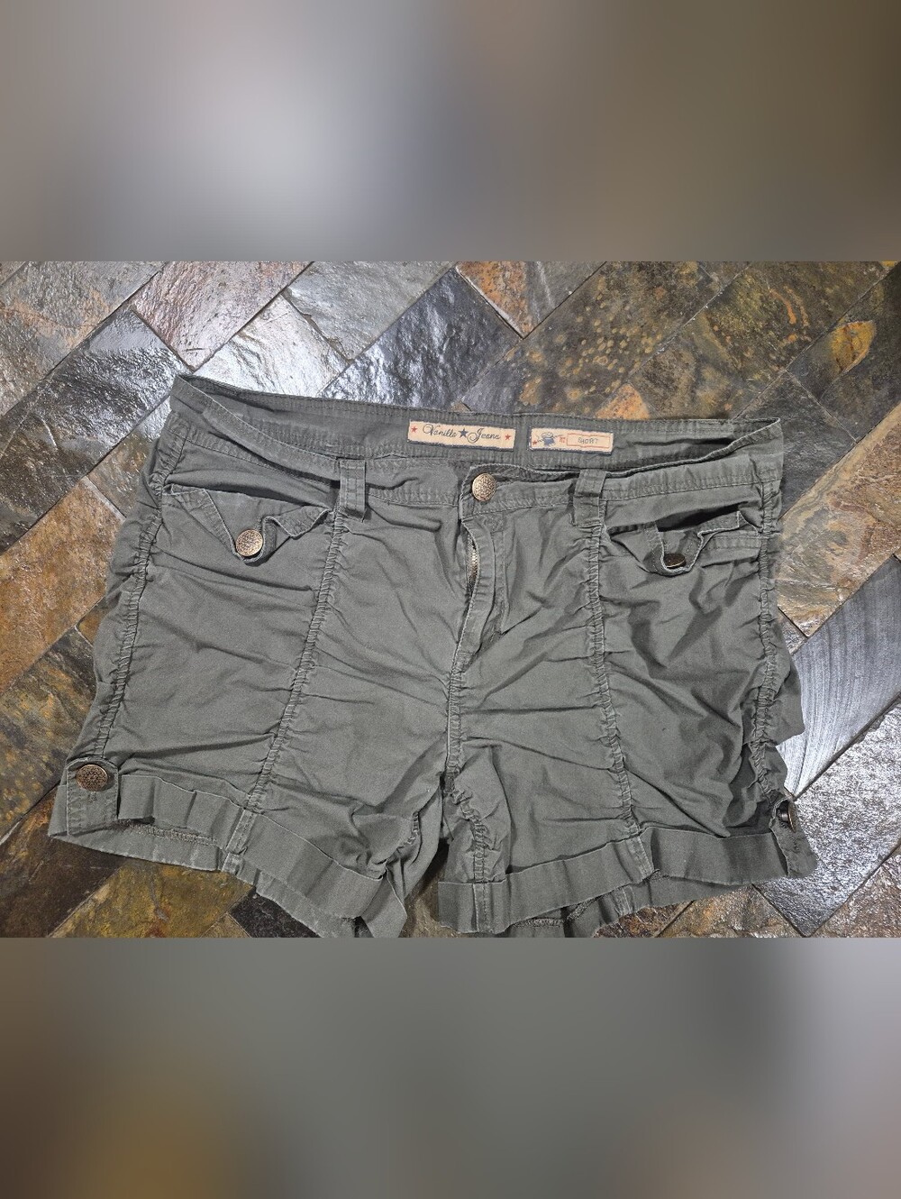 Candie's Olive Green Ruffle-Trim Cargo Shorts